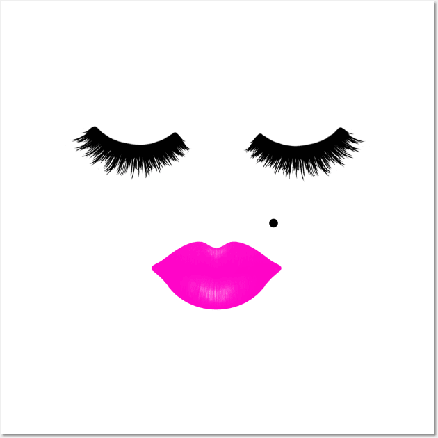 Lips and Eyelashes with Beauty Mark Pink Wall Art by julieerindesigns